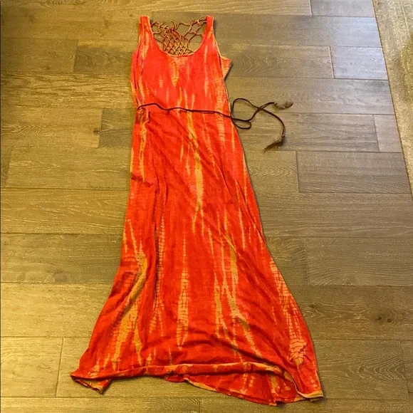 Anthropologie Buffalo David Bitton Shibori Tie Dye Knot Back Dress Leather  Belt